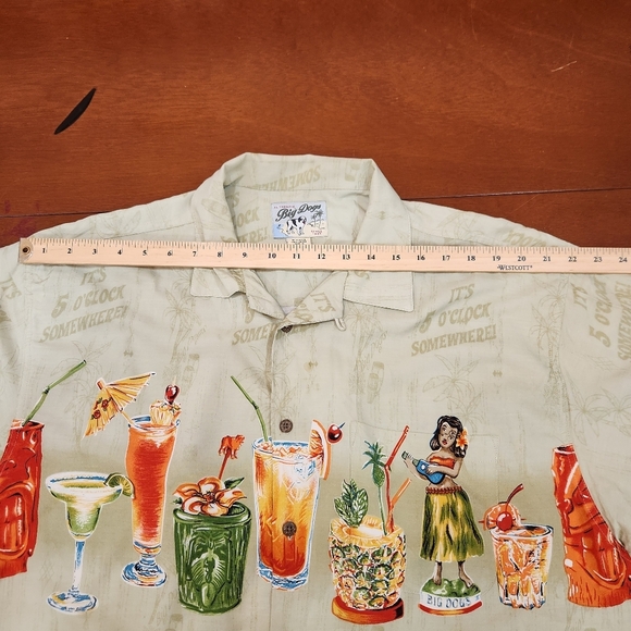 Big Dogs Hawaiian Button Up Shirt Mens L It's 5 O'Clock Somewhere Rayon AOP - Picture 7 of 11